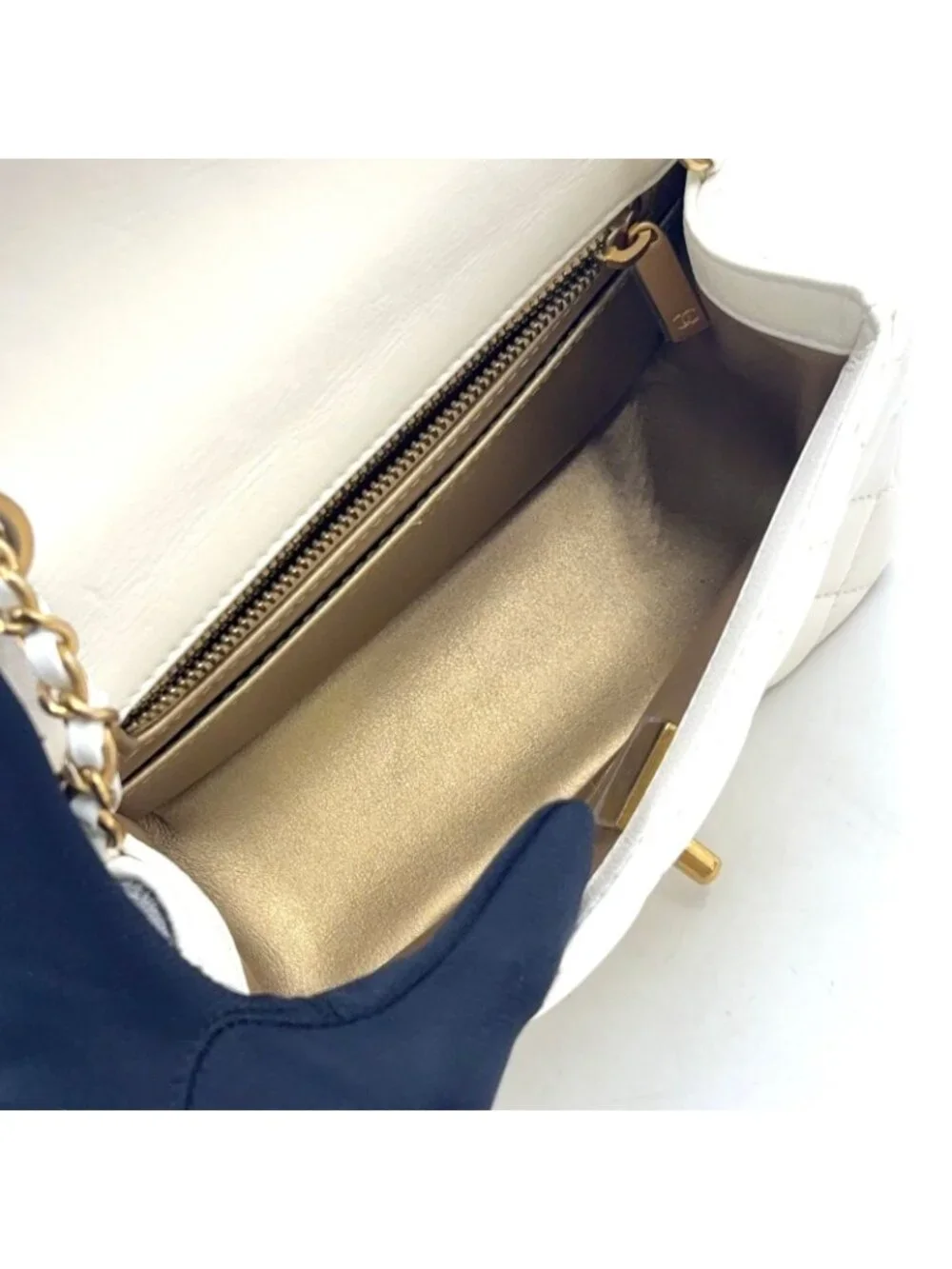 Chanel Coco Ball Mini Quilted Random Lambskin White Shoulder Bag Gold
